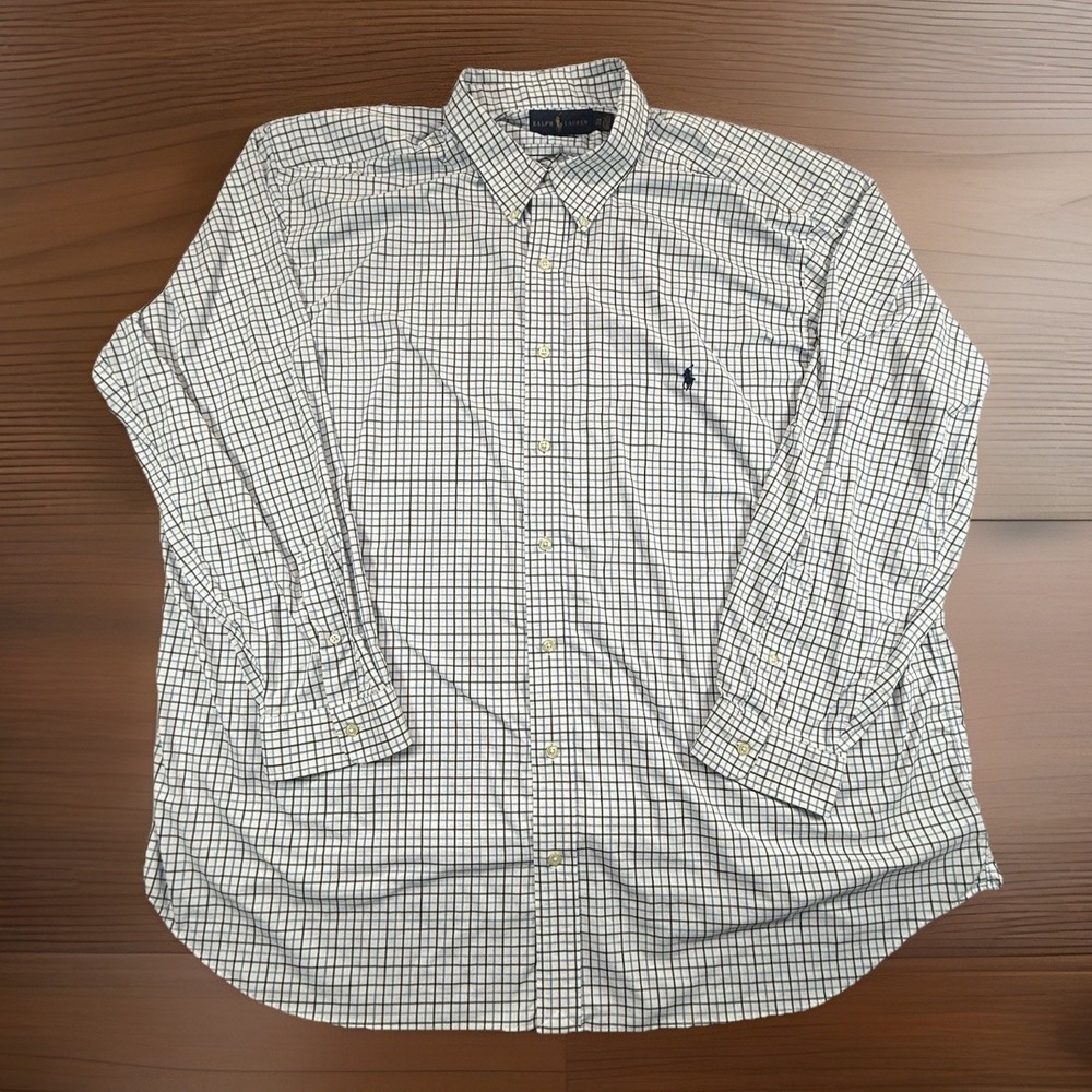 Polo Ralph Lauren 3XL 3XB Performance Blue Plaid Shirt Long Sleeve Logo